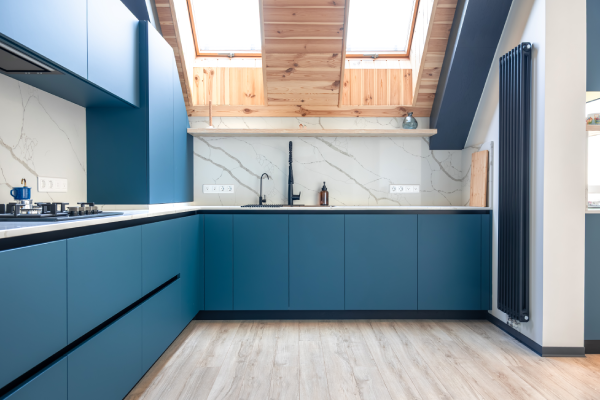 Cocina moderna azul para cocinas para reformas integrales Valencia